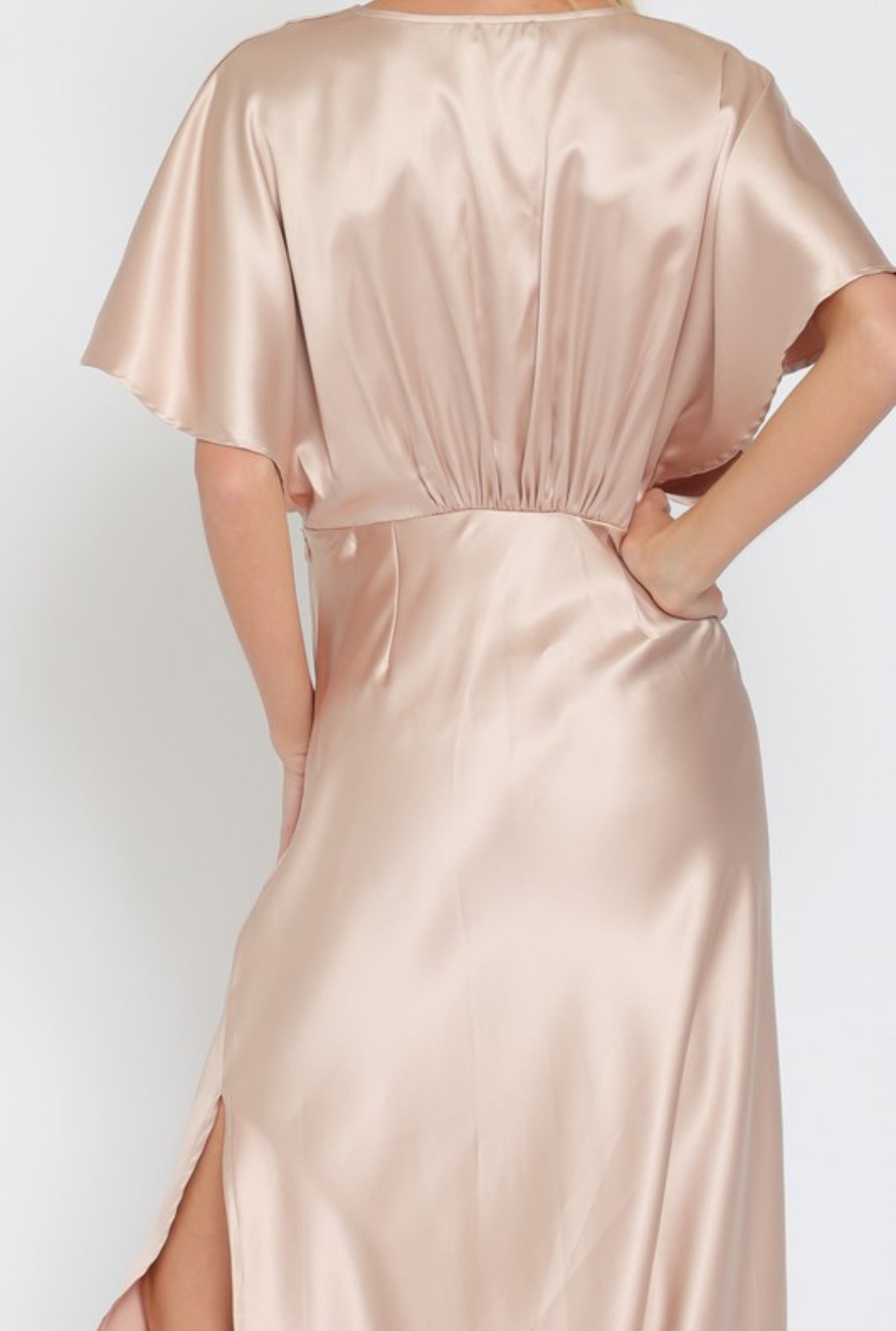 V-neck Short Dolman Sleeve Maxi Dress Champagne