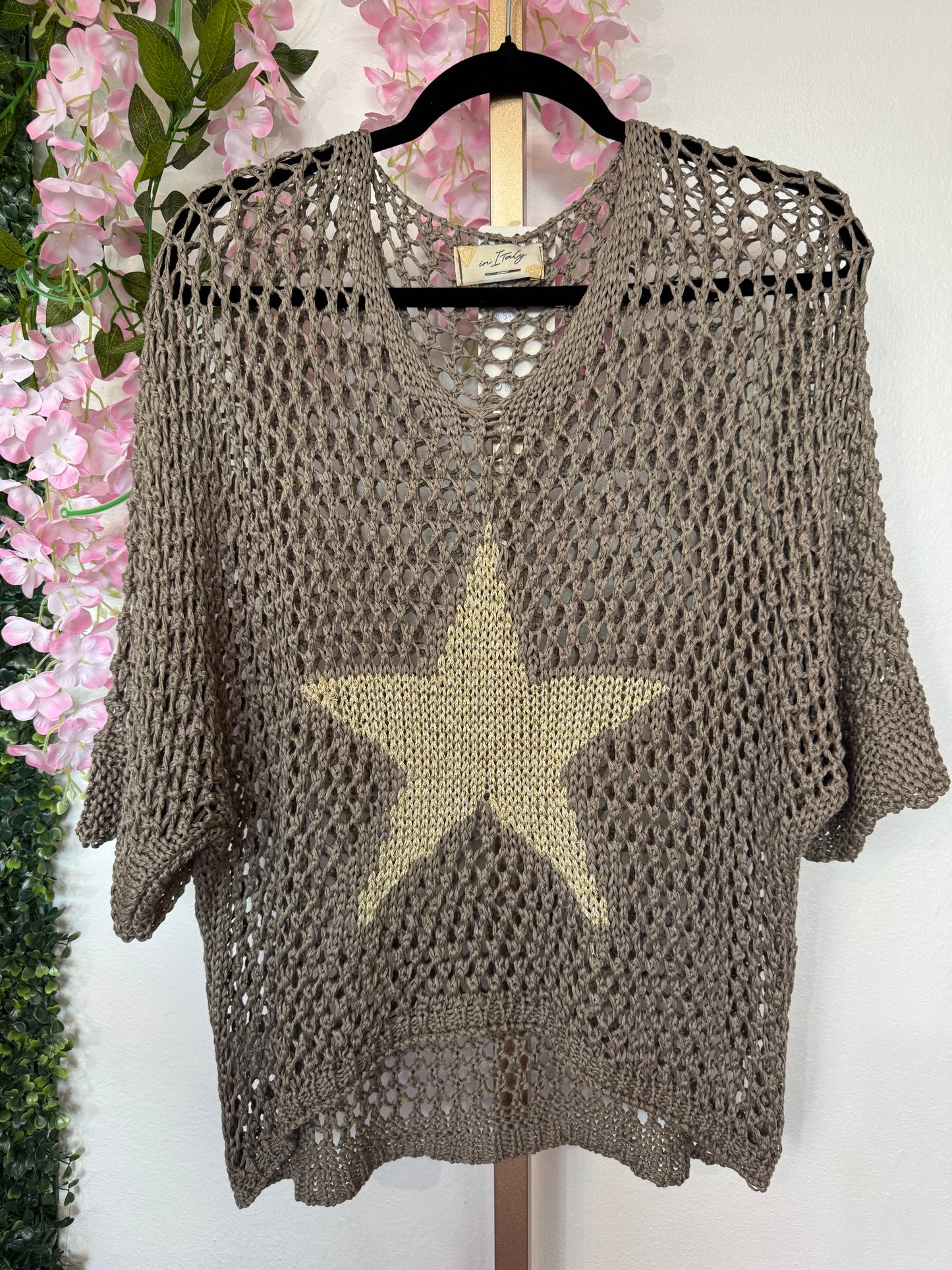 Italian Gold Star Mesh Taupe