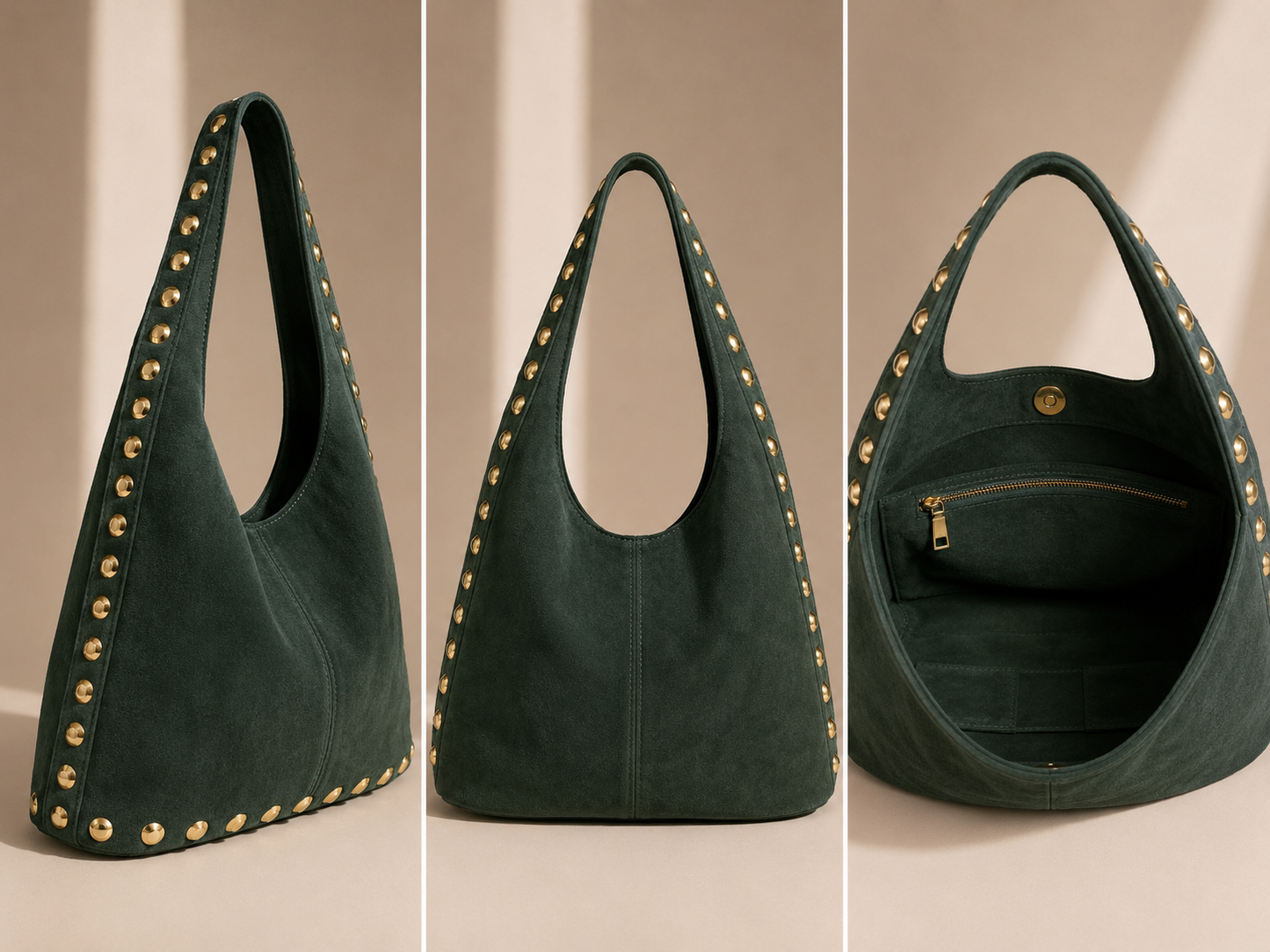 Dark Green Milano Studded Suede Bag