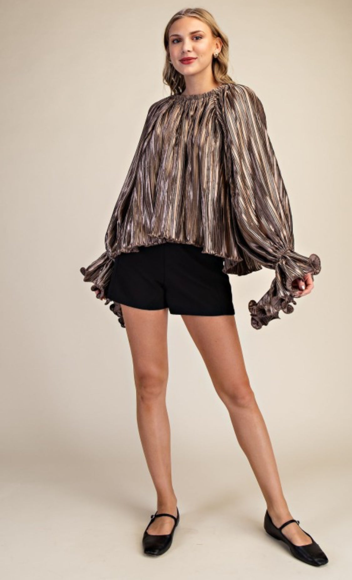 Pleated Full Ruffles Top Mocha