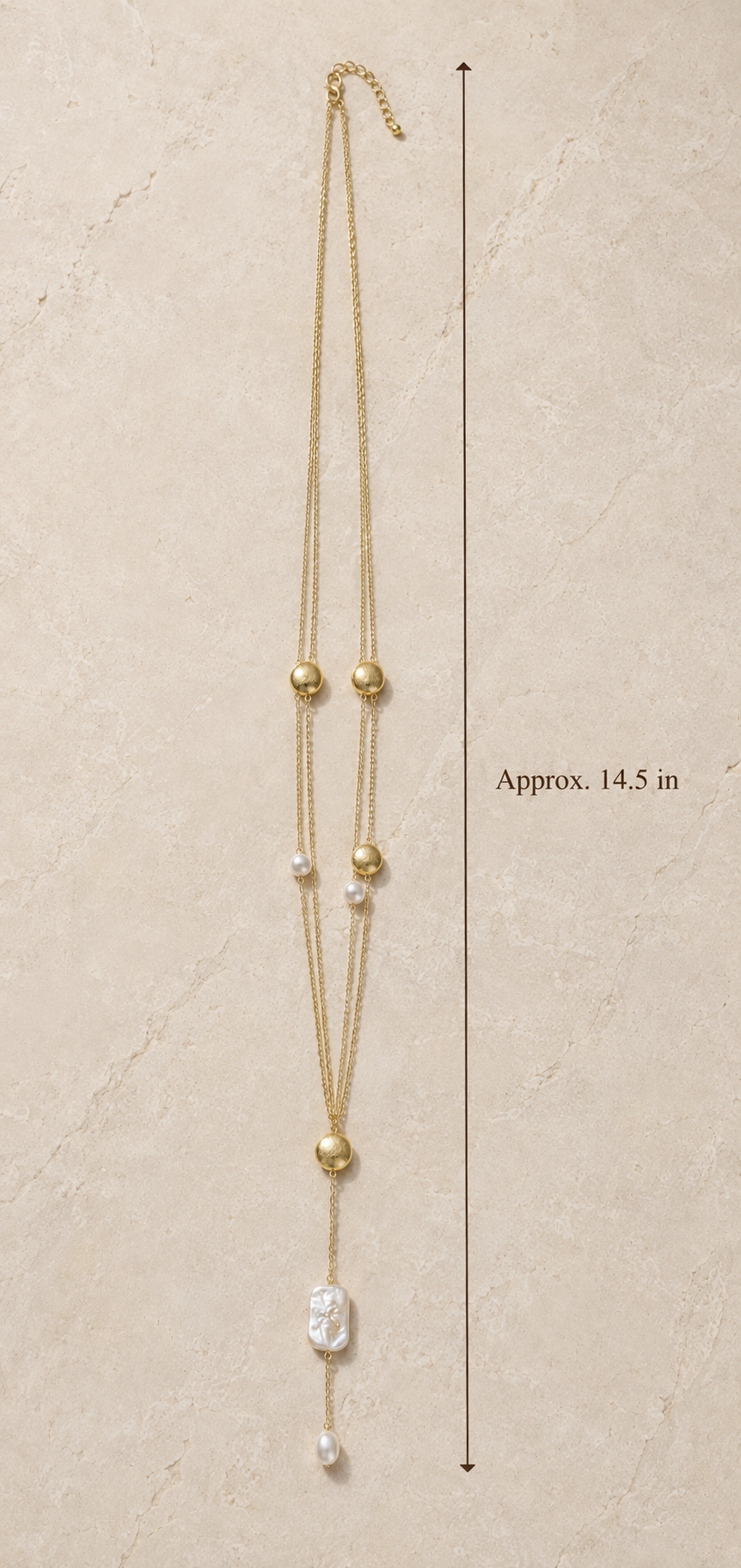 Golden Pearl Lariat Necklace