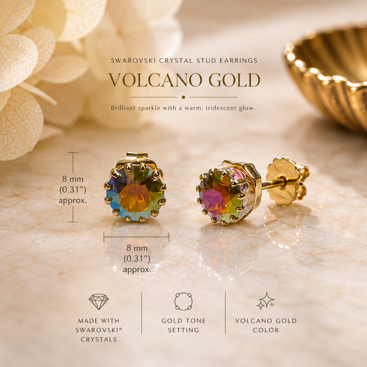 TOVA Chrisley Volcano Gold Swarovski Crystal Stud Earrings