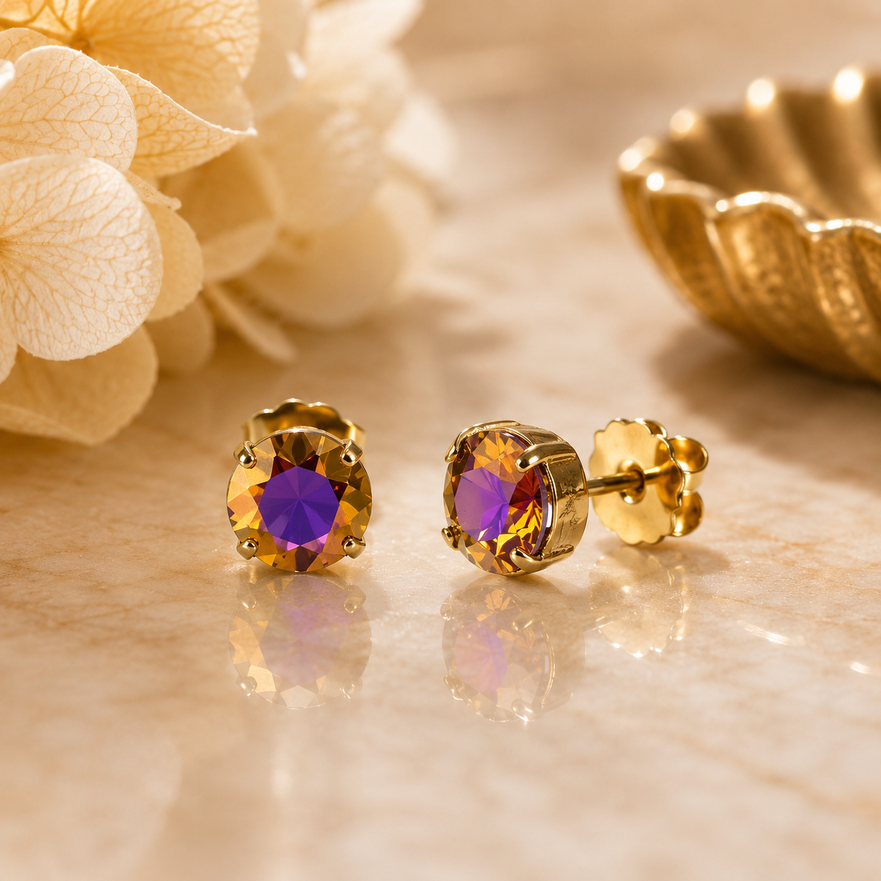 TOVA Chrisley Volcano Gold Swarovski Crystal Stud Earrings