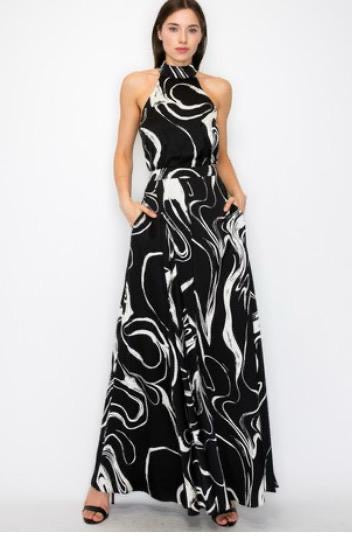 Marble Halter Jumpsuit Black & White