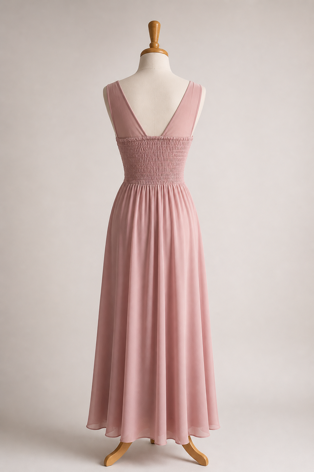 Blush V-Neck Pleated Evening Dress
