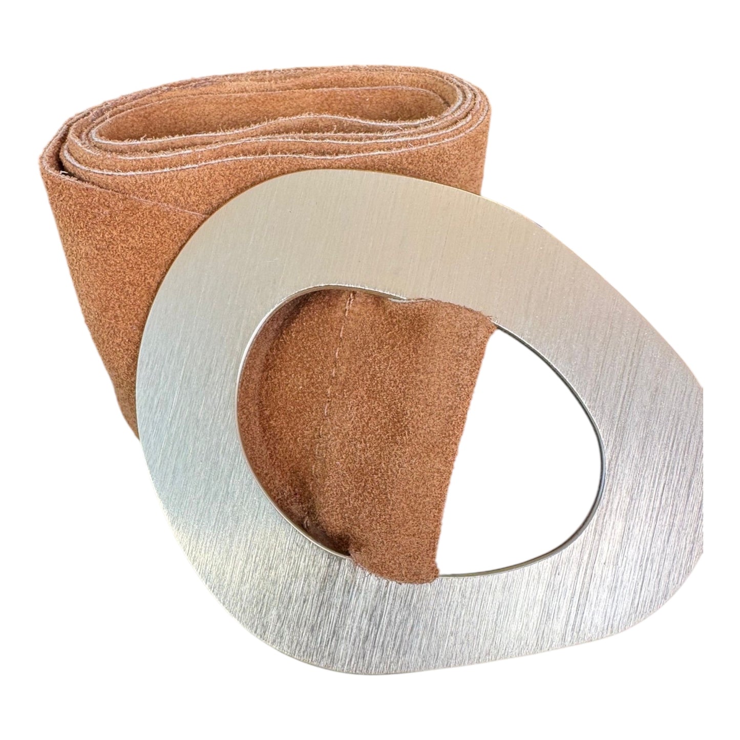 Brown Suede Geometric Gold Buckle Belt