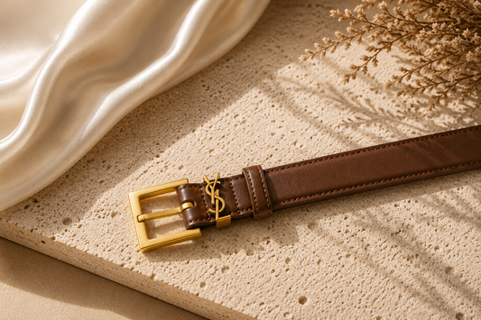 Designer Inspired Monogram Buckle Belt Brown