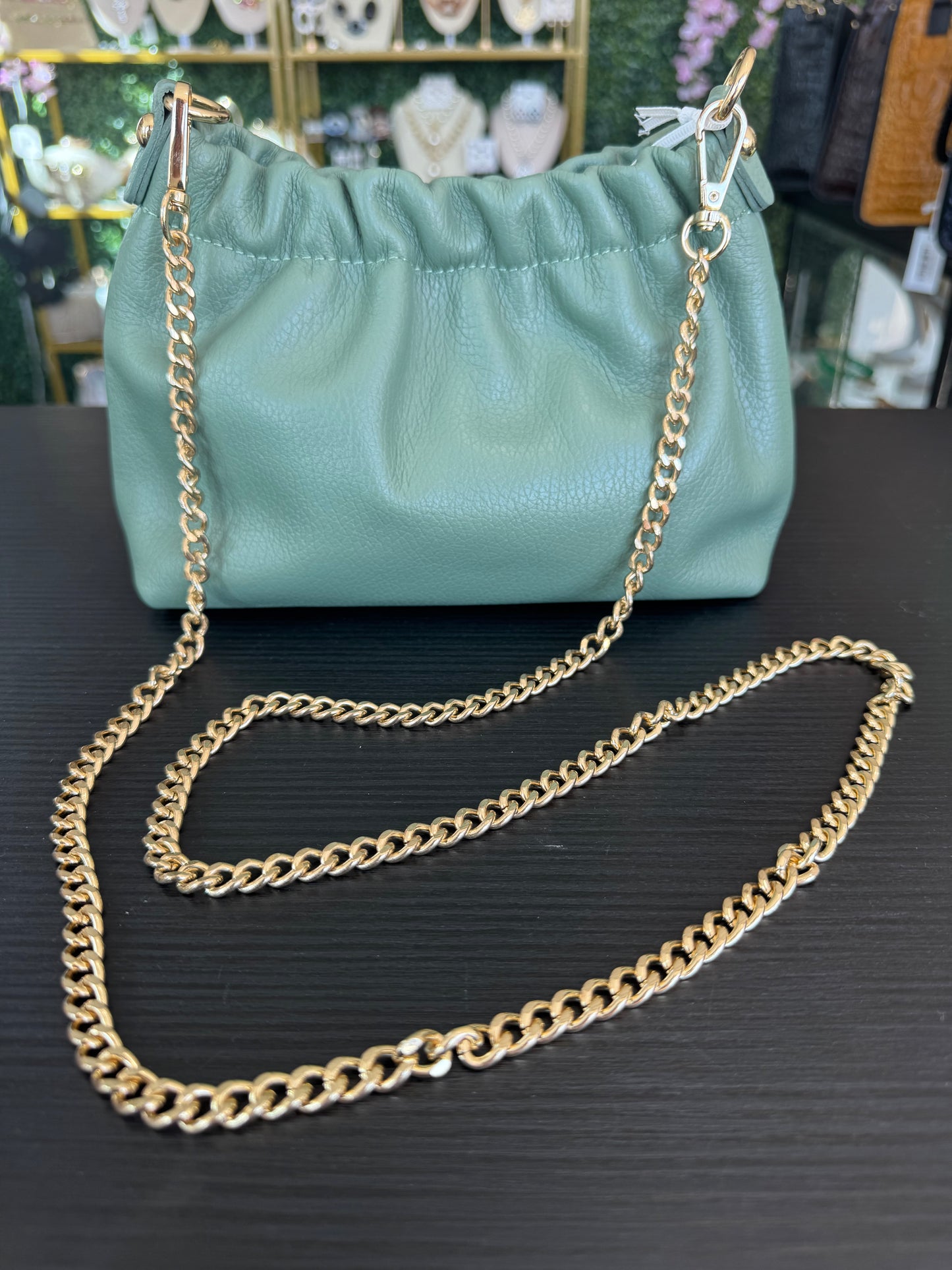 Italian Leather Small Handbag Green