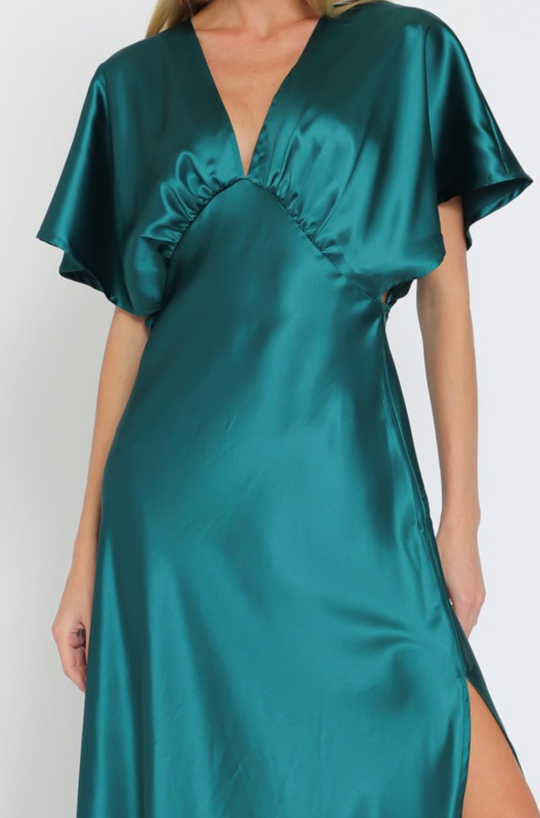 V-neck Short Dolman Sleeve Maxi Dress Green