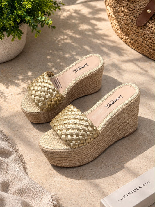 Golden Braid Platform Wedges