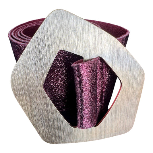 Metallic Wine Belt with Brushed Statement Buckle