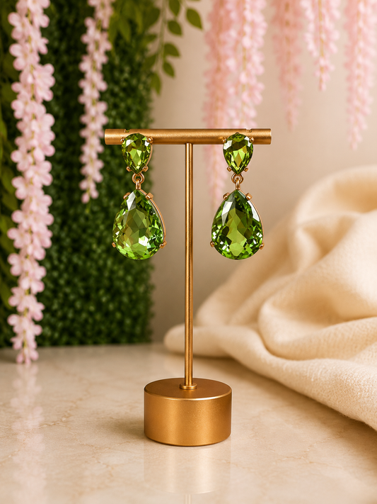 Crystal Drop Earrings Lime