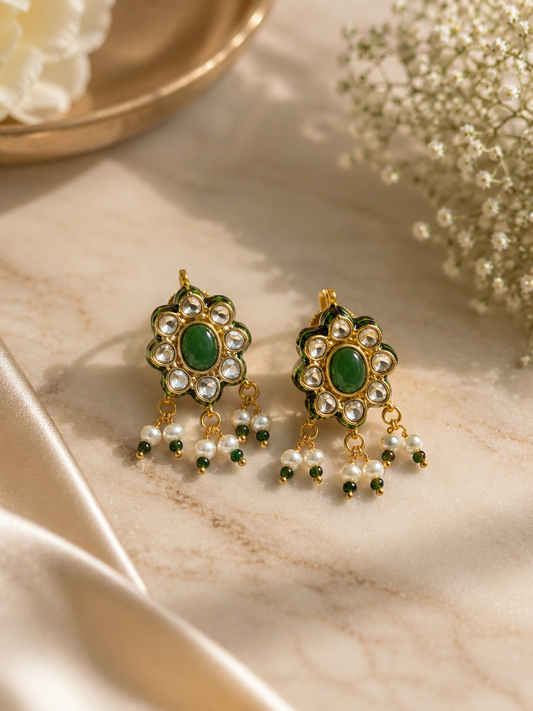 Emerald Meena Kundan Earrings