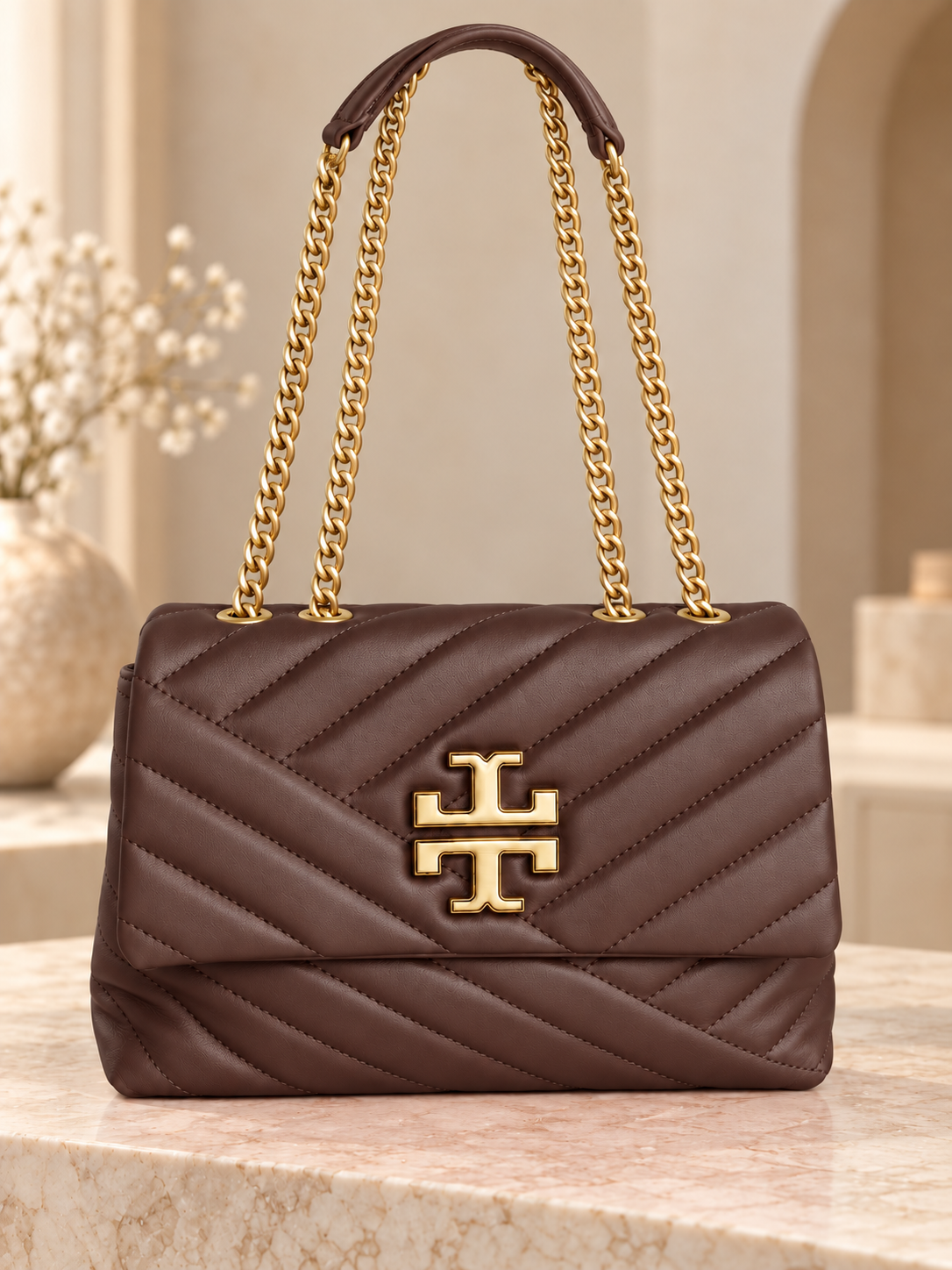 Brown Designer-Inspired Quilted Chain Bag