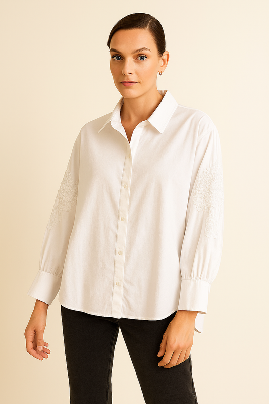 Italian Shirt with Sleeves Embroidery White
