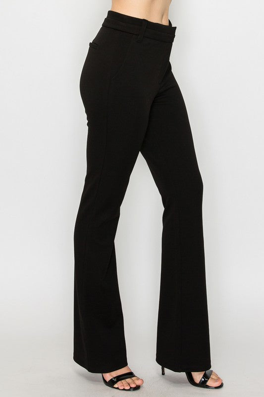 Twill Fit And Flare Mid- Rise Pants Black