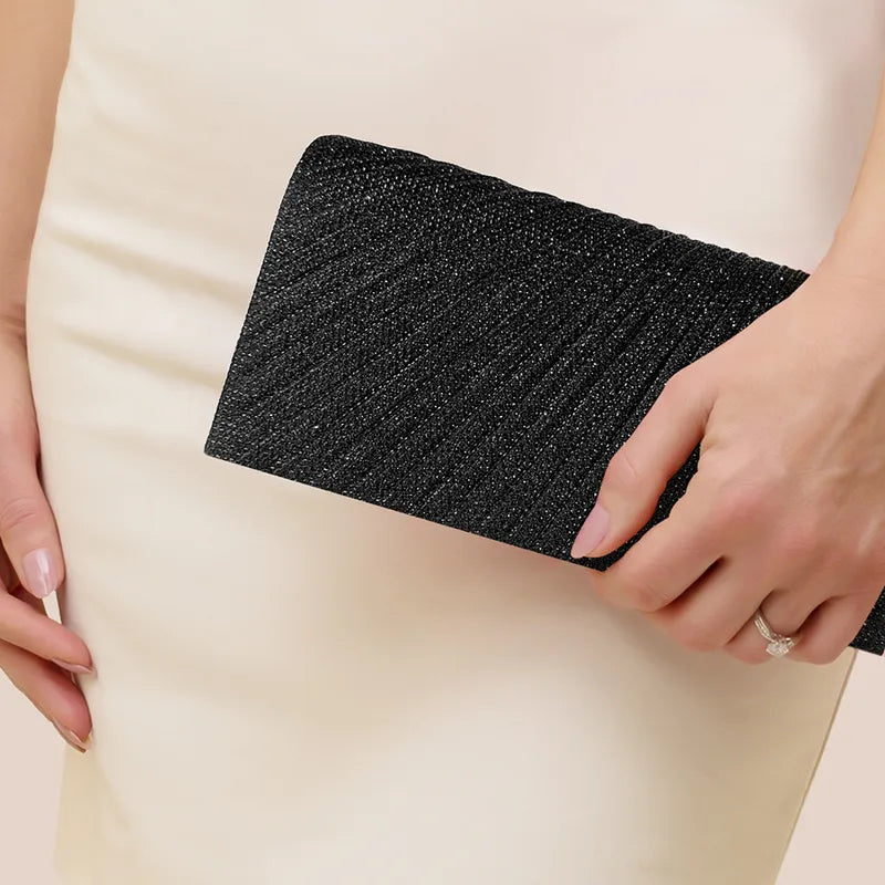 Black PVC Solid Color Square Evening Bags