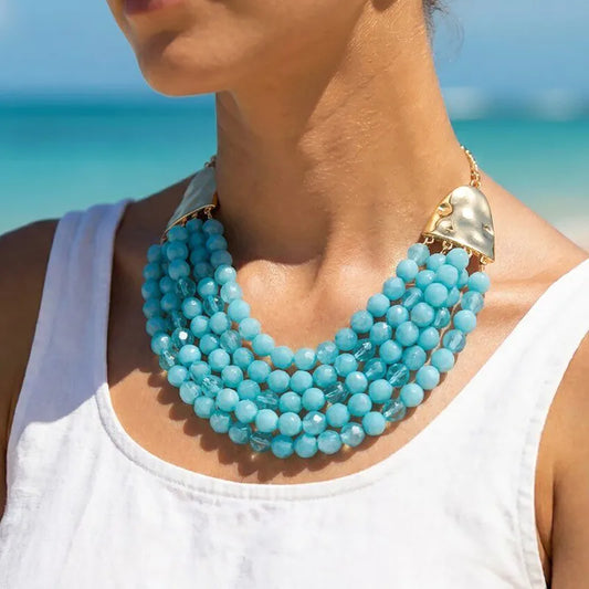 Blue Bohemian Geometric Necklace