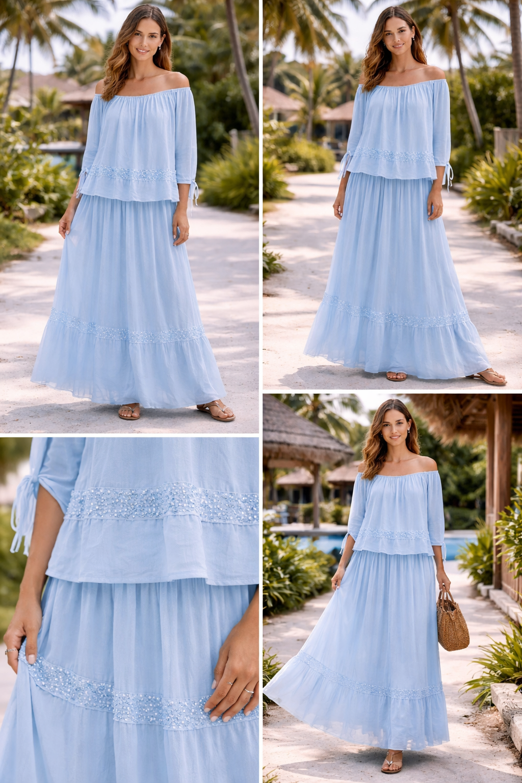 Italian Silk Set with Sequin Accents Blue-One Size