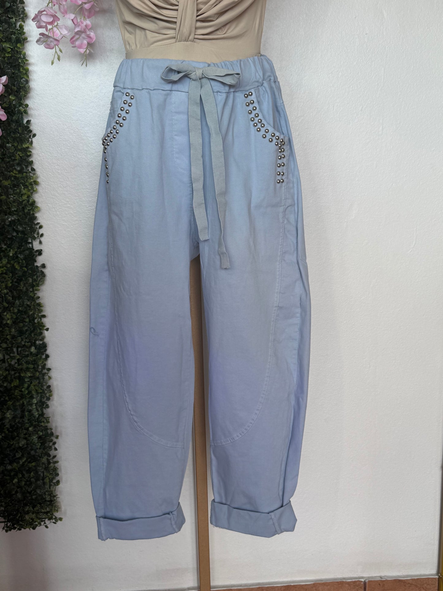 Italian Pant With Silver Studs Blue-One size