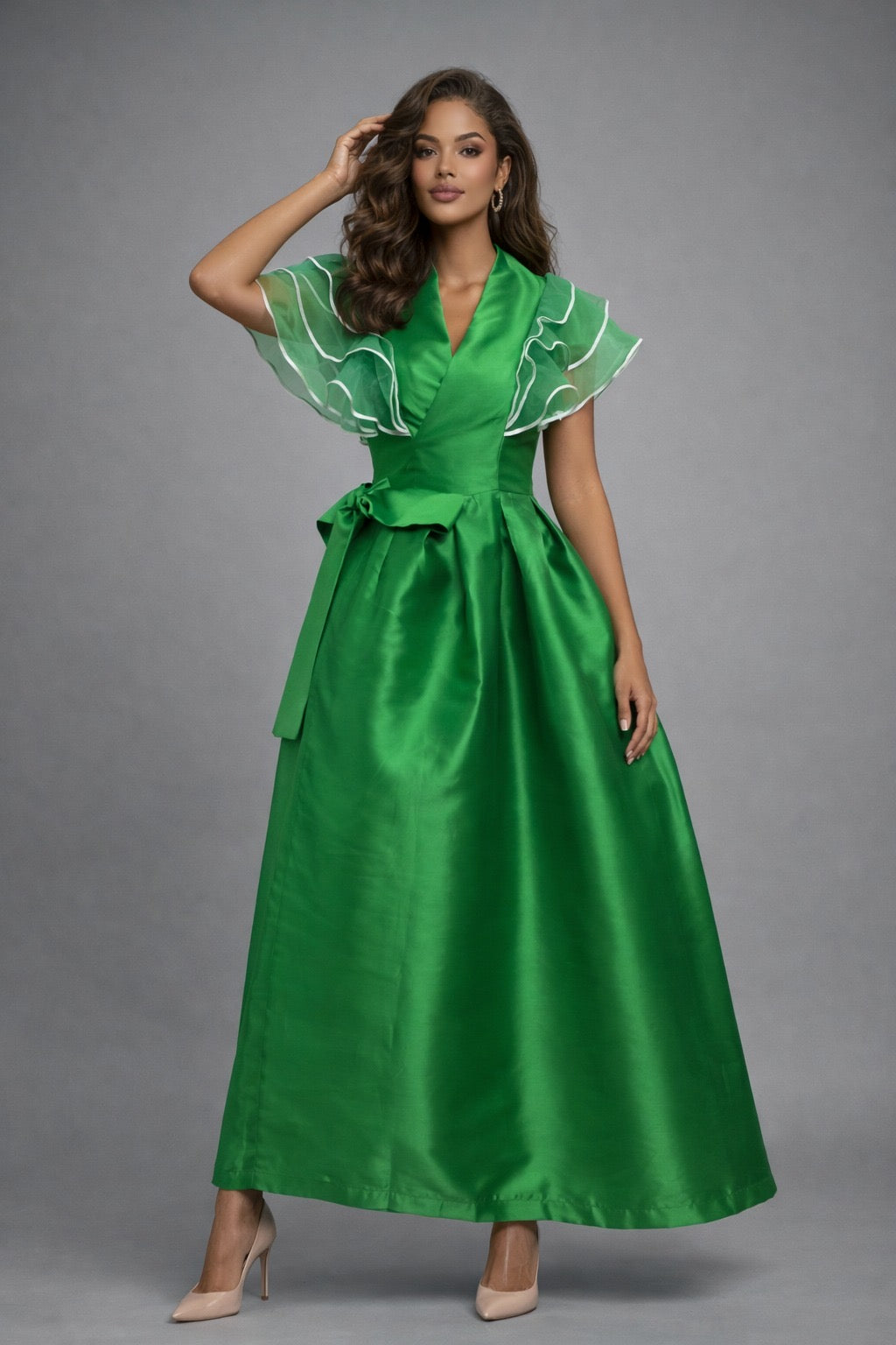 Emerald Ruffle Wrap Maxi Dress
