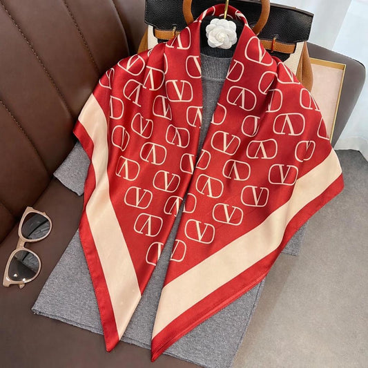 Luxury Satin Scarf Inspired by European High Fashion- Red