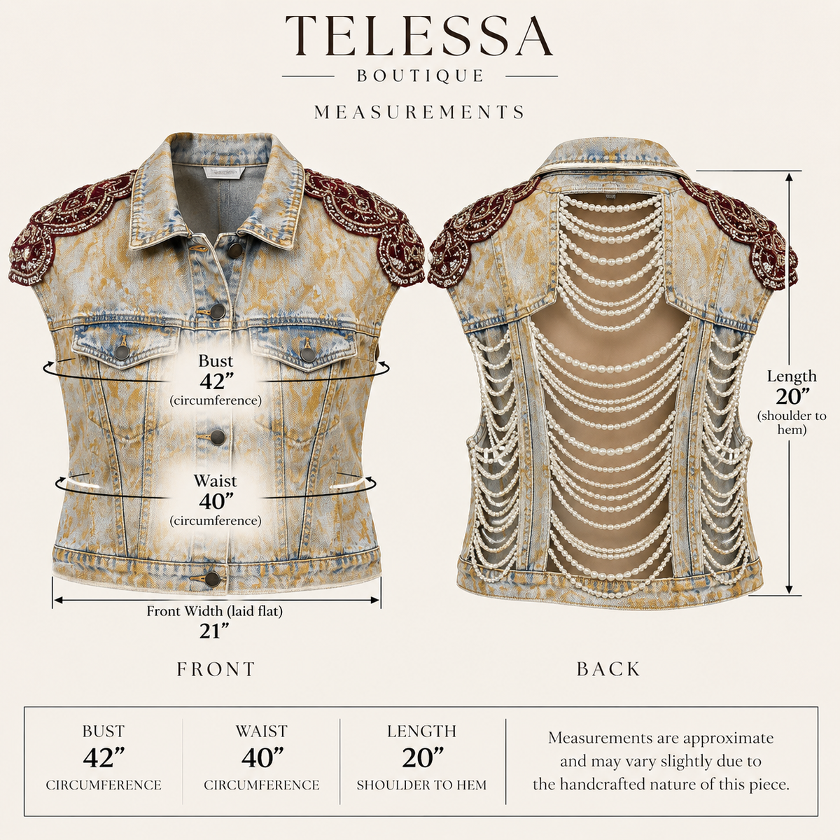 One-of-a-Kind Artisan Embellished Denim Vest Wine/Gold