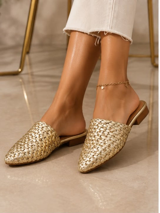 Champagne Woven Mules