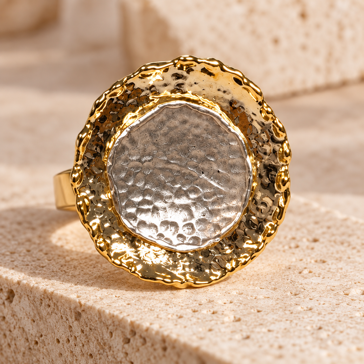 Turkish Two-Tone Hammered Statement Ring