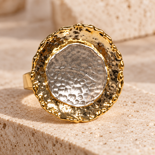 Turkish Two-Tone Hammered Statement Ring