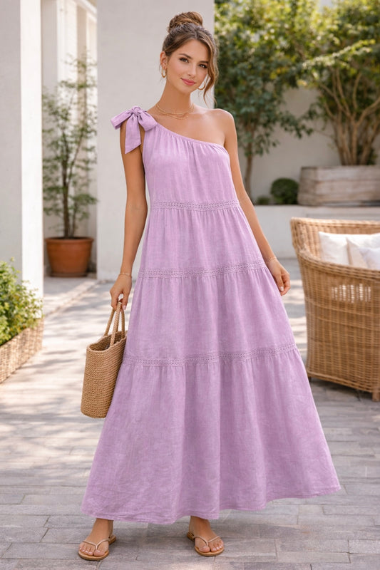 Lavender Elegance One-Shoulder Maxi Dress