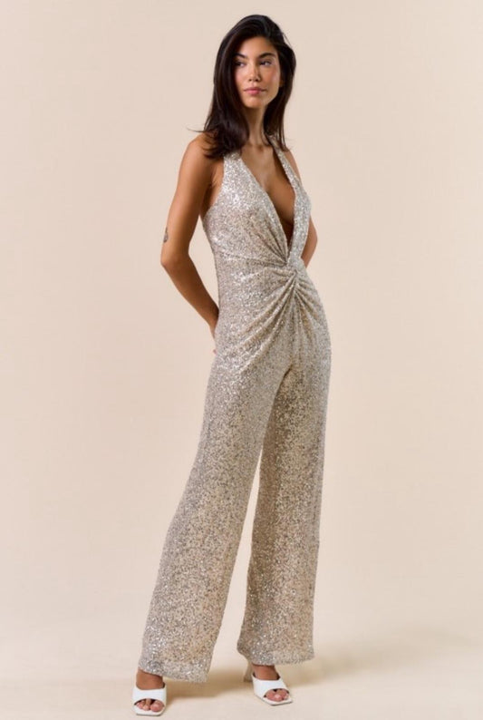 Sequin Front Twist Jumpsuit