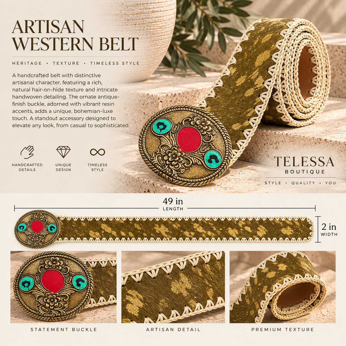 Olive Gold Artisan Statement Belt