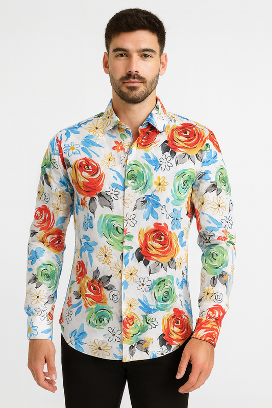 Men's Long Sleeve Floral Print Shirt