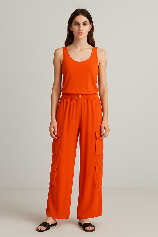 Cargo Gold Buttons Pants in Orange