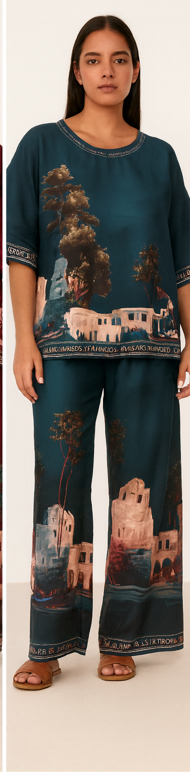 Satin Pants And Blouse Set In Blue Royal From Italia Collection