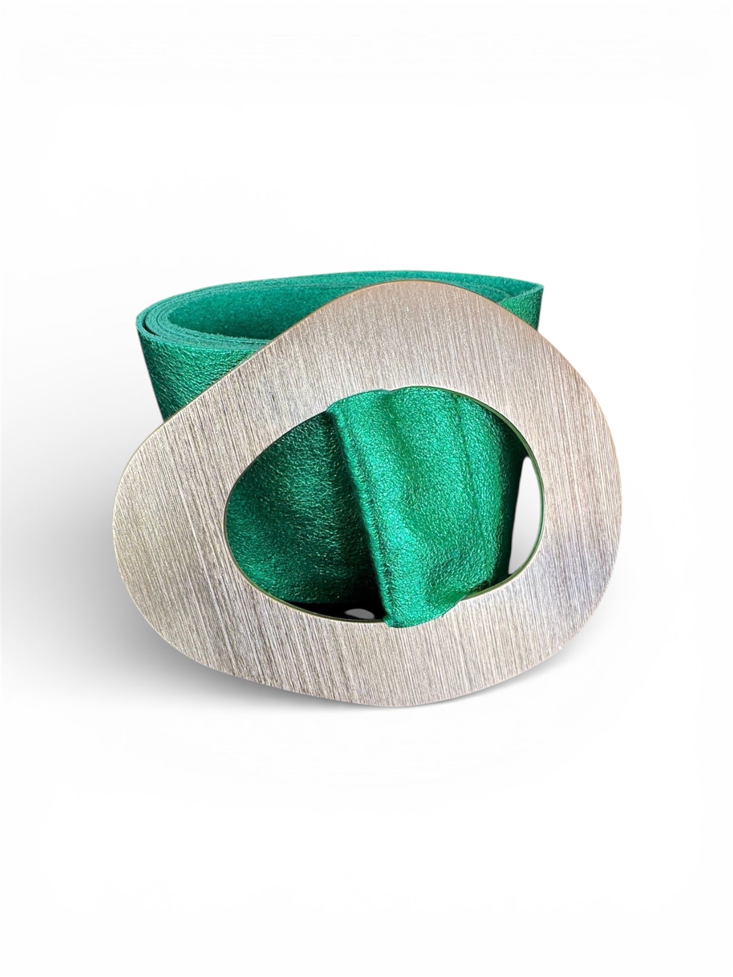 Metallic Green Belt with Brushed Statement Buckle