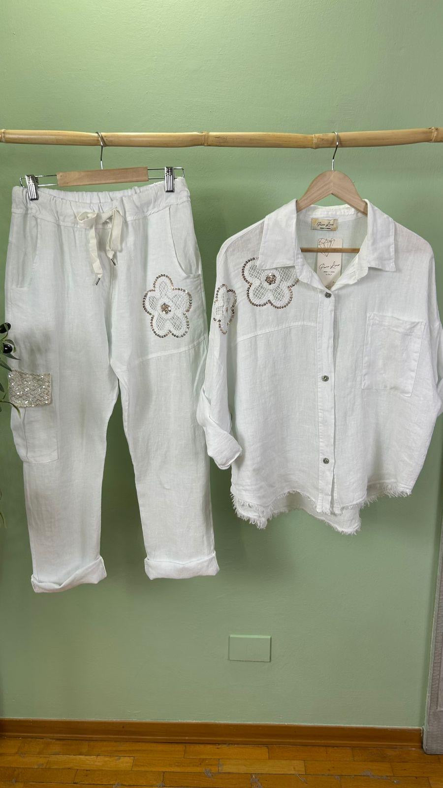 Flower Italian Linen Set White