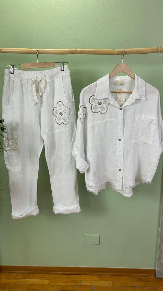 Flower Italian Linen Set White