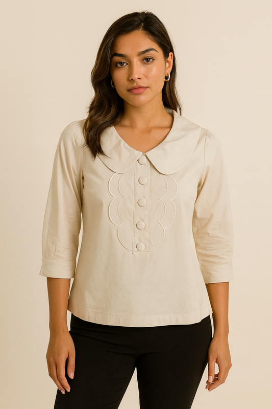 BCBG Cement Blouse Features a Sleek Button-Down Front
