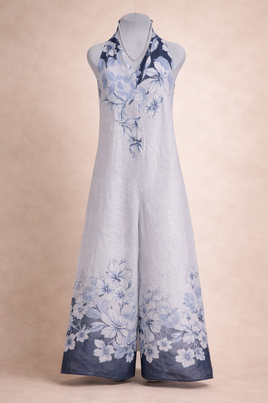 Jumpsuit Italian Linen White Bloom