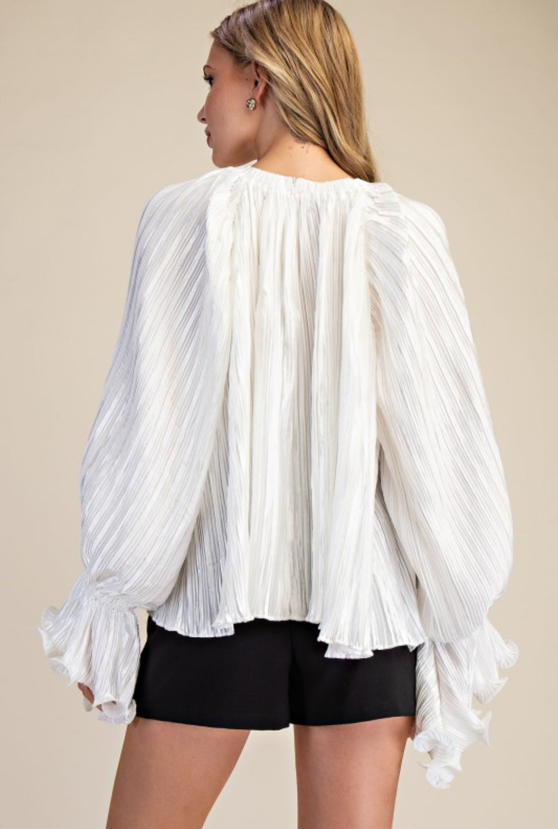 Pleated Full Ruffles Top White