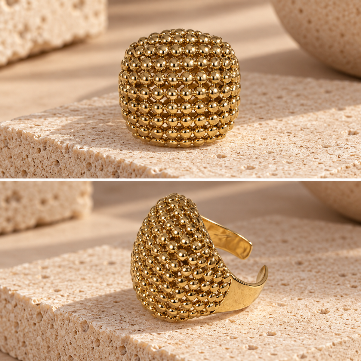 Gold Beaded Dome Statement Ring