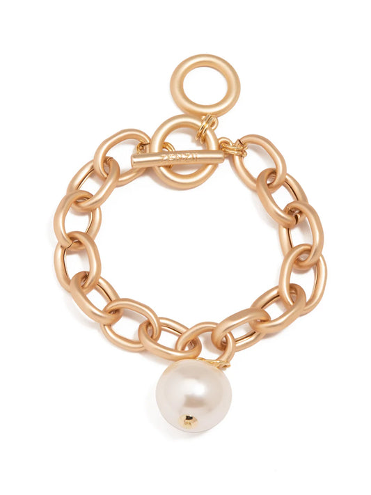 Oval Link Pearl Charm Bracelet