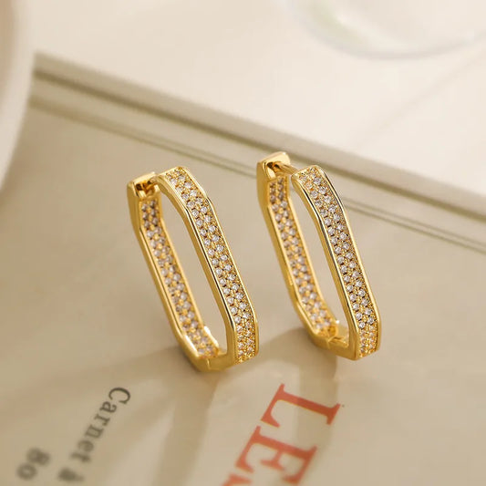 Copper Clear Earrings For Women With Zircon Inlay, Featuring 18K Gold Plated Design