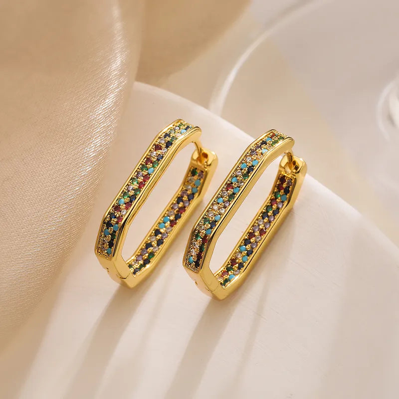 Copper Multi Earrings With Zircon Inlay, Featuring 18K Gold Plated Design