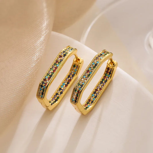 18K Gold Plated Multi Earrings With Zircon Inlay