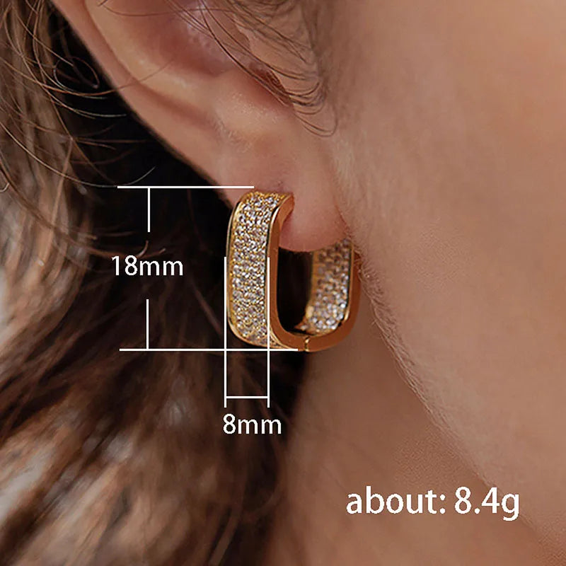 U Shape Hoop Black Stone Earrings For Women With Claw Setting,  Plated Water Plating