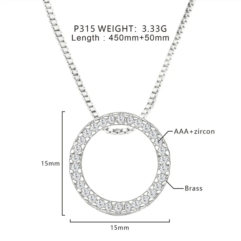 Gold Copper Box Chain Inlay Round Zircon Pendant Necklace