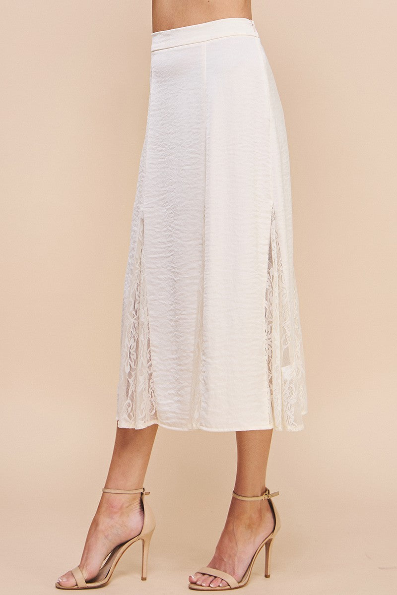 Crushed Satin Lace Skirt